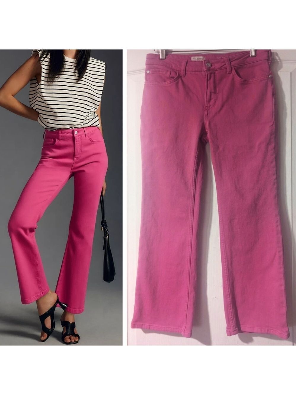 Anthropologie Pilcro | The Yaya Mid-Rise Crop Flare Jeans In Pink